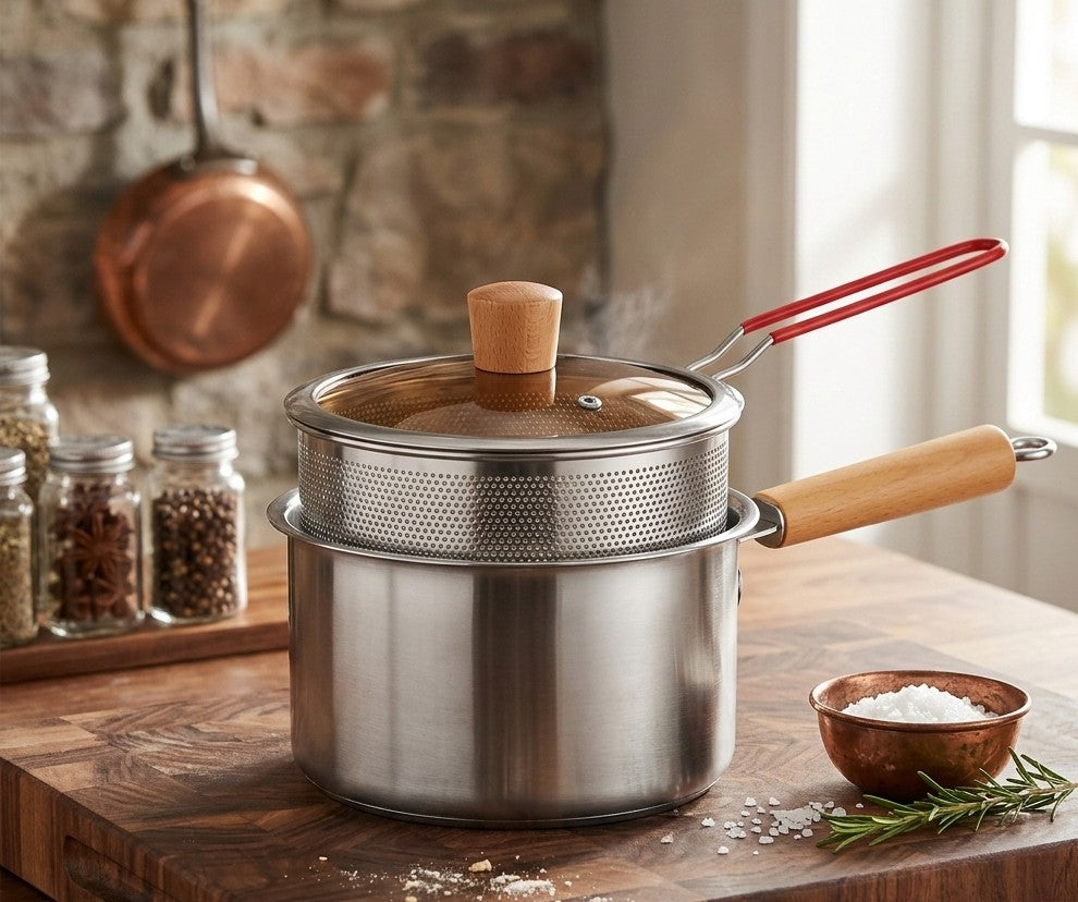 2 in 1 Stainless Steel Milk & Frying Pot – 2500ml