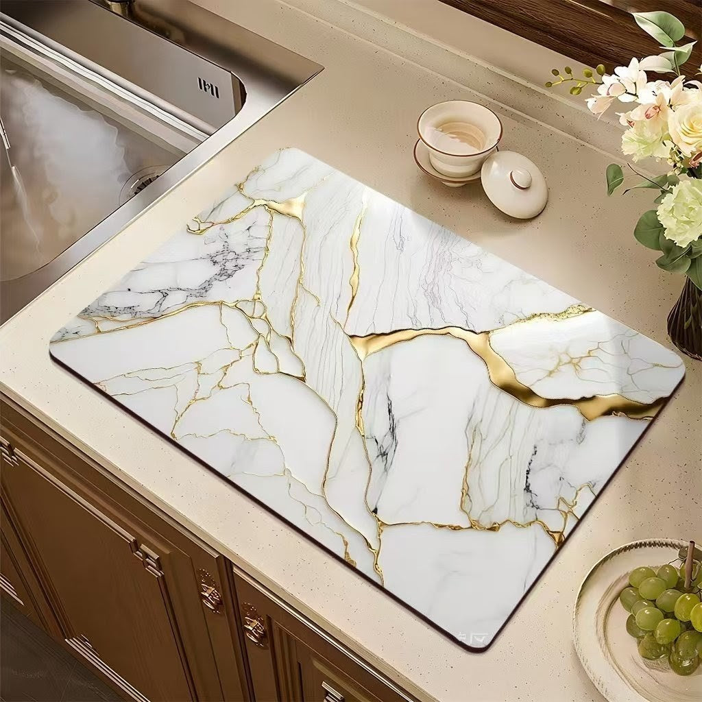 Marble Pattern Quick Dry Kitchen Drain Mat