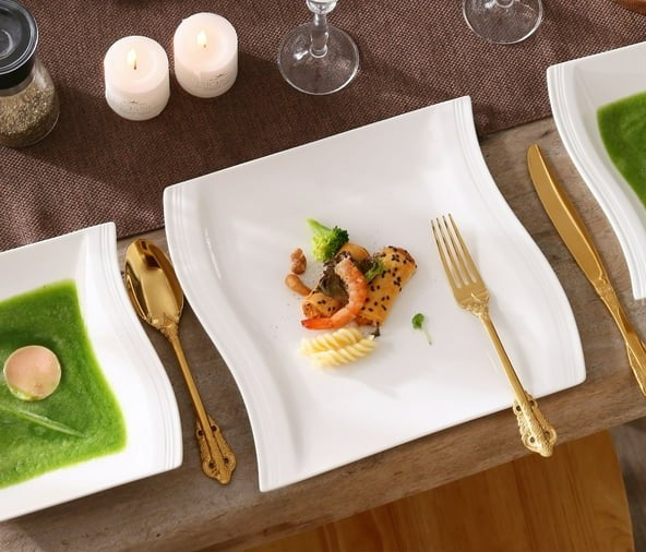 18Pcs Square Dinner Set with Lines