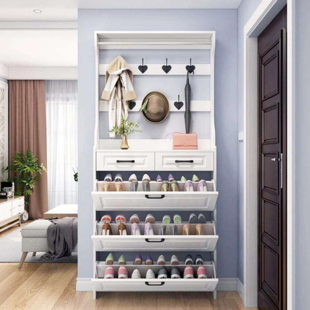 Multi-Function Hallway Shoe Cabinet with Coat Rack