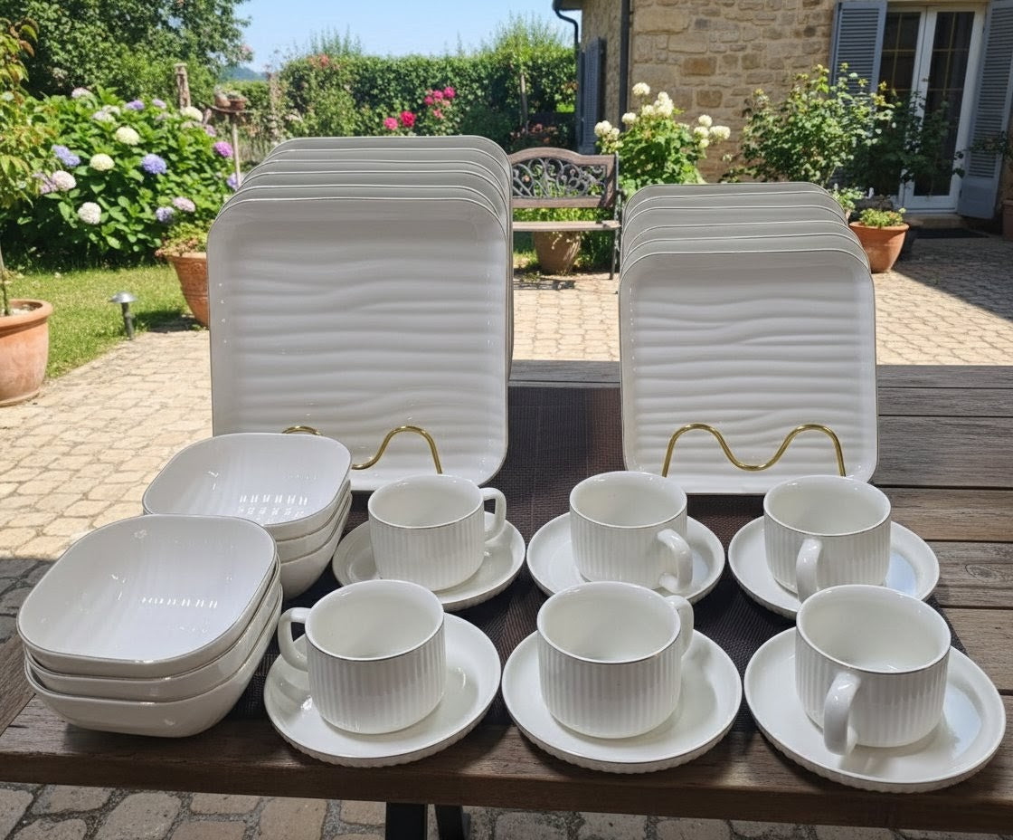 30Pcs Square Rippled Dinner Set
