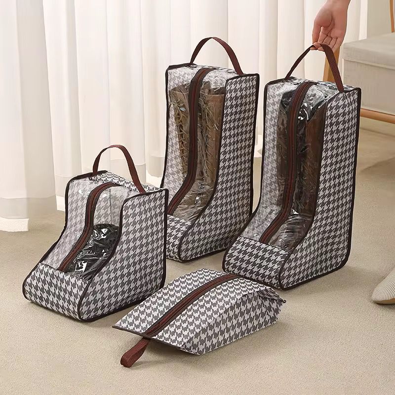4-piece shoe storage bag set with zipper and handles, dustproof and hangable organizer for boots and shoes