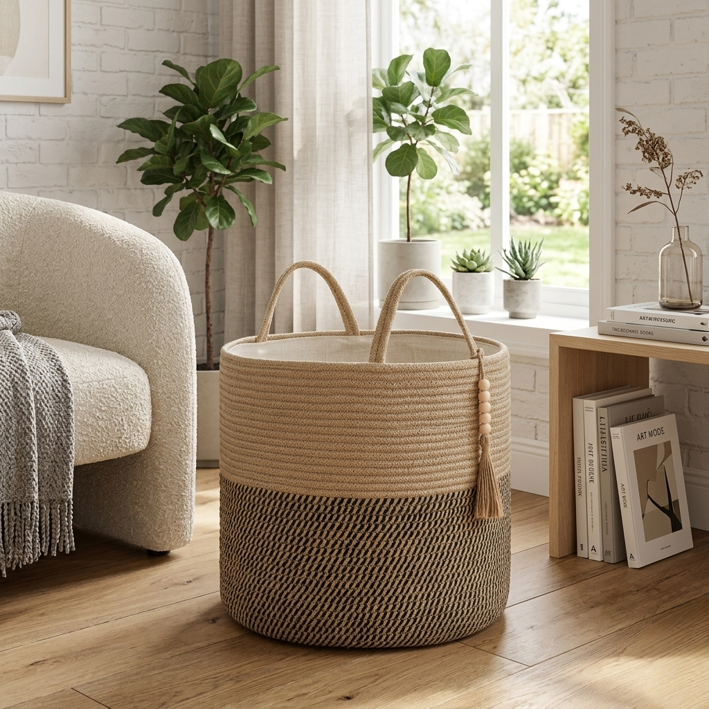 Woven Decorative Laundry And Toy Storage Basket