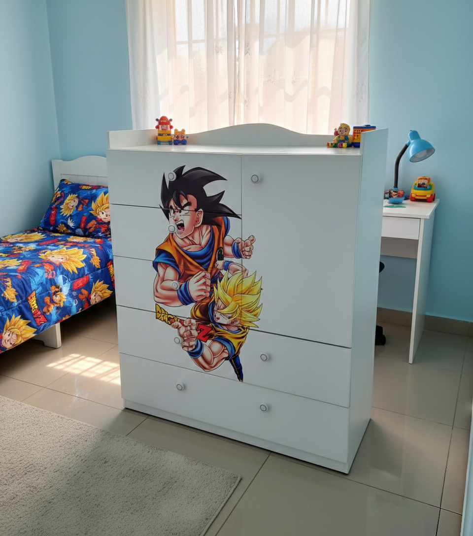 Baby chest of drawers cabinet with multiple storage drawers.