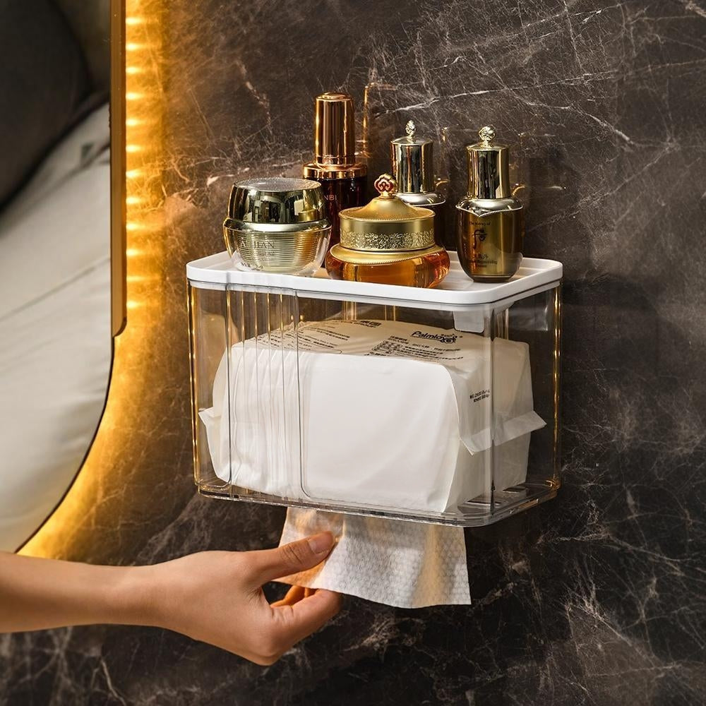 Wall-Mounted Tissue Box With Storage Tray