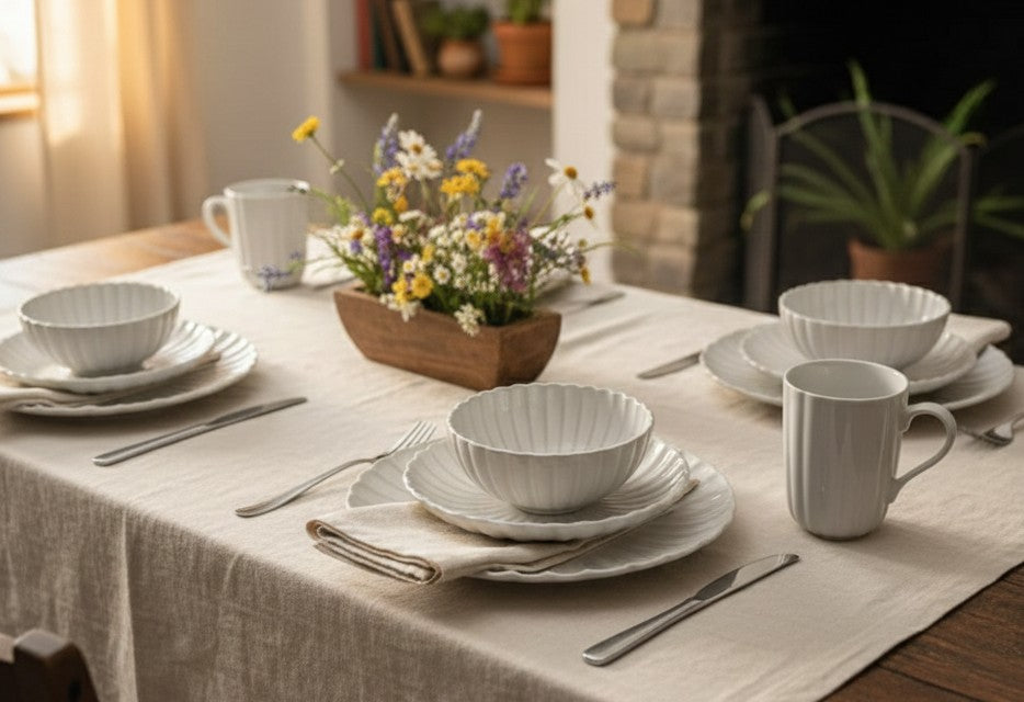 European Scalloped 30Pc Ceramic Dinnerware