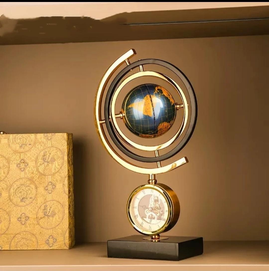 Gold Clock Globe with Marble Base