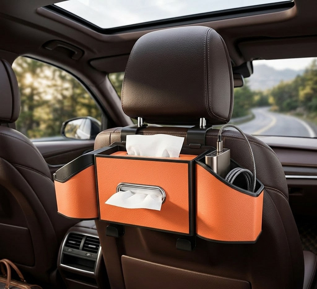 Car Rear Seat Organizer with Tissue & Cup Holder