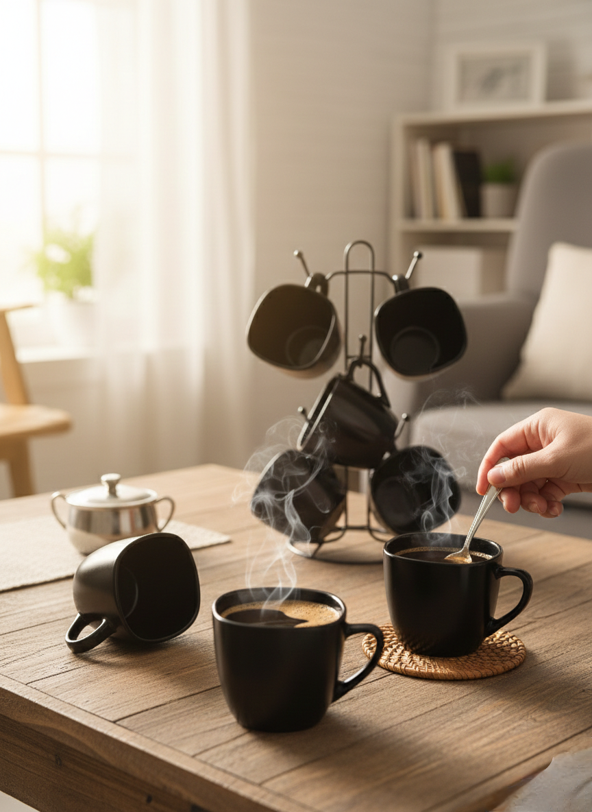 6-Piece Black Ceramic Cappuccino/Coffee Cups