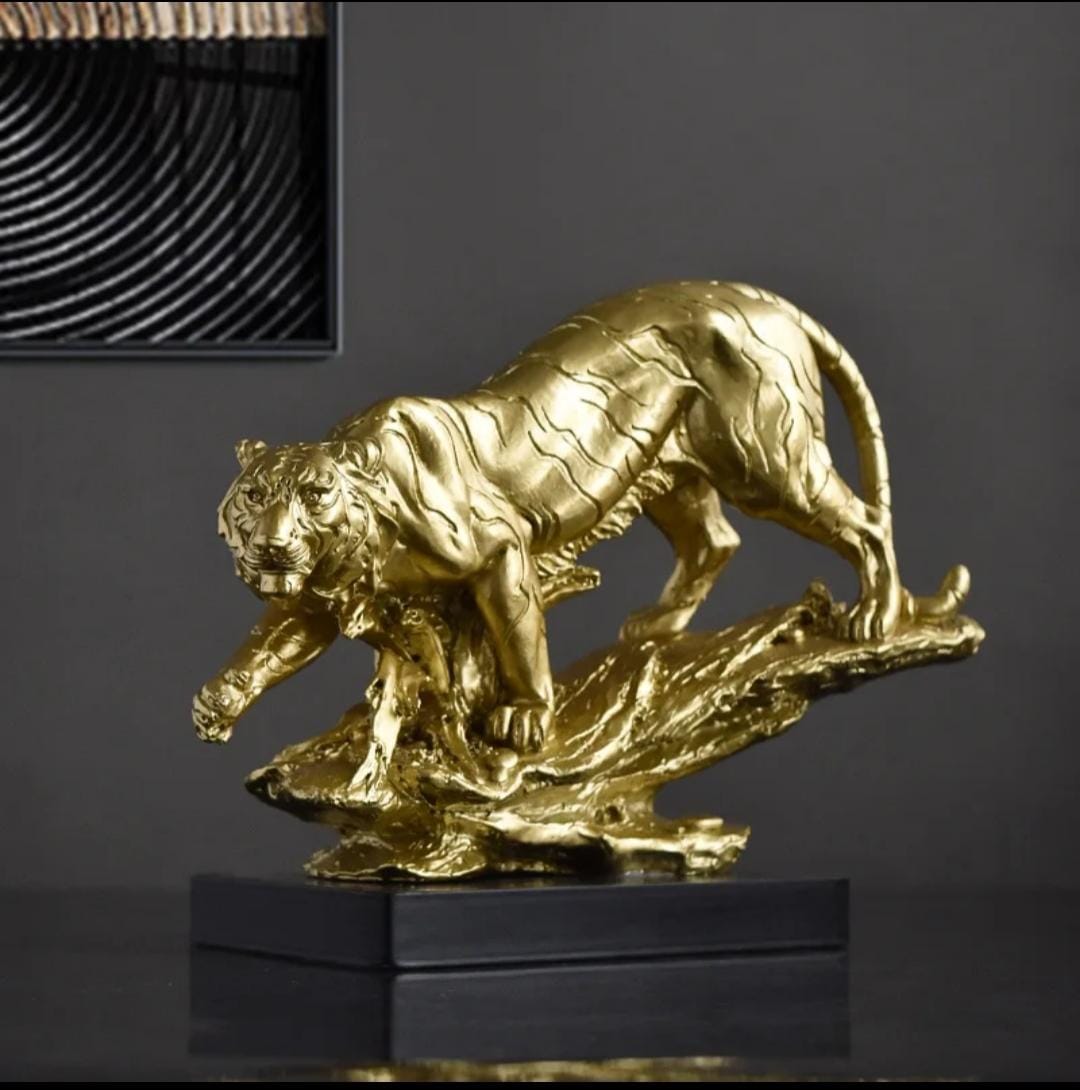 Gold tiger resin figurine decorative animal statue for home or office décor