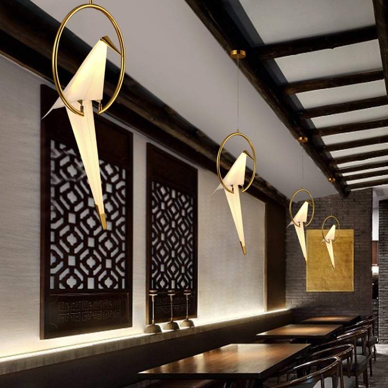 Gold Ring Origami Bird Pendant  Ceiling Light