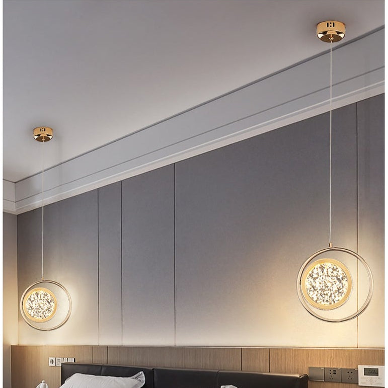 Dawood Lifestyle & Gadgets kes LED double ring pendant light with rose gold halo design, integrated warm white LED illumination, and modern ceiling-mounted fixture for luxury contemporary interiors.