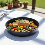 Set of six 22cm matte black ceramic deep plates for pasta, soups, and salads