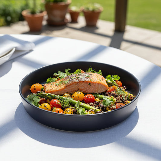 Set of six 22cm matte black ceramic deep plates for pasta, soups, and salads