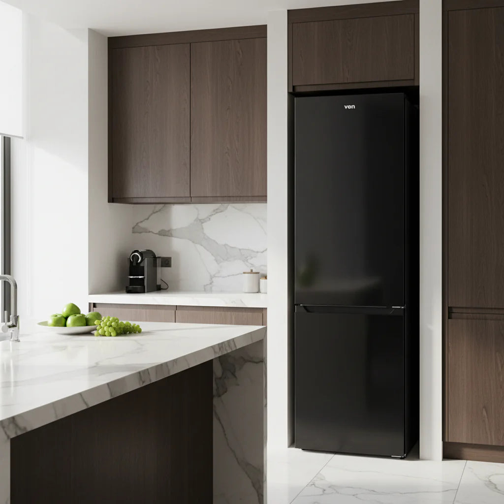 247l bottom mount no frost fridge black inox refrigerator 540x600x1800mm multi cooling system energy efficient fridge freezer combo adjustable shelves pull out drawers kitchen appliance