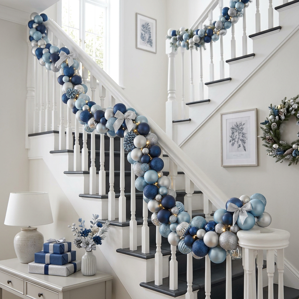 Blue and silver: 1.8m Christmas bauble string with mixed 6cm baubles in blue and silver, available in Nairobi, Kenya.