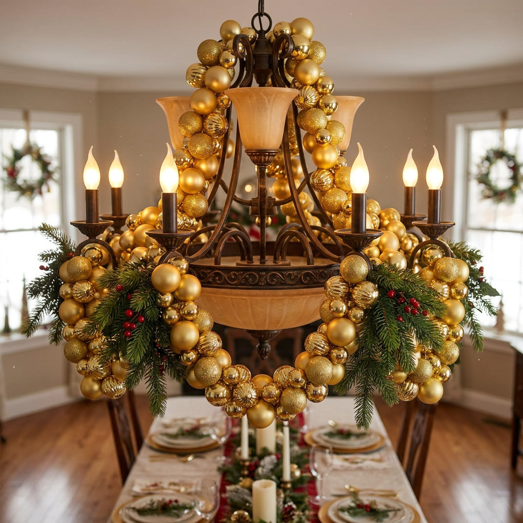 Gold: 1.8m Christmas bauble string with mixed 6cm baubles in gold, available in Nairobi, Kenya.
