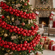 Red: 1.8m Christmas bauble string with mixed 6cm baubles in red, available in Nairobi, Kenya.