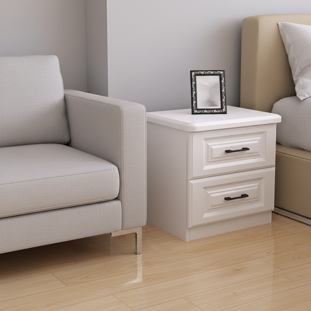 Double Drawer Wooden Nightstand Storage Cabinet-BS01
