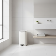 S/S Gemelli Collections 11.5L cream stainless steel rectangular pedal bin with soft-close lid and removable inner bucket measuring 350mm x 210mm x 430mm.
