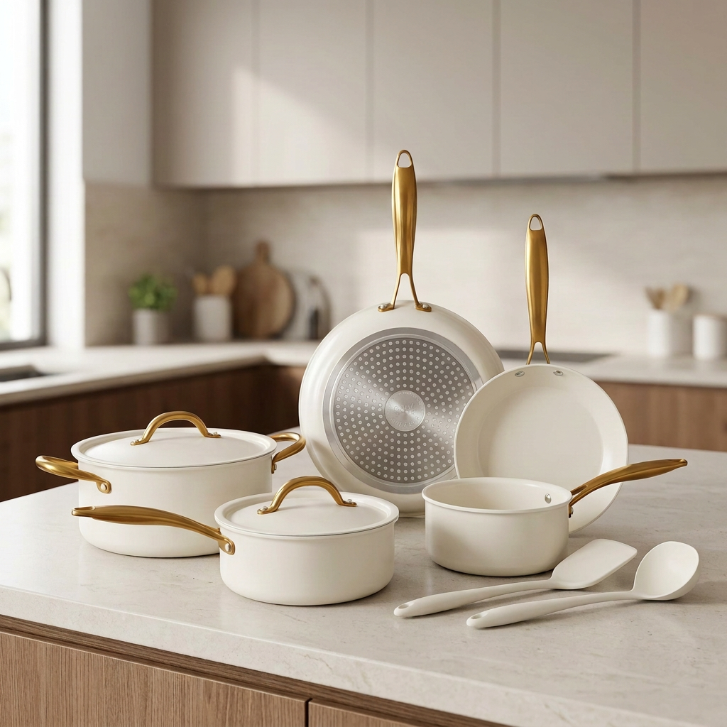 12-piece SFE cookware set NP012 with 24cm 4.6L casserole, 20cm 2.5L saucepan, 24cm 2L frying pan, 28cm 3.8L shallow casserole, 2 silicone kitchen utensils and 3 fleece pads, available in Nairobi, Kenya