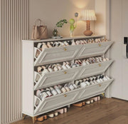 120cm double-layer shoe rack with 3 foldable drawers, golden handles and metal legs, available in Nairobi, Kenya