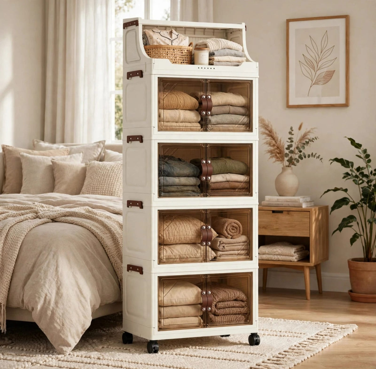 128cm 5-tier foldable storage cabinet with magnetic doors and rotating wheels, 48 × 26 × 128cm, available in Nairobi, Kenya