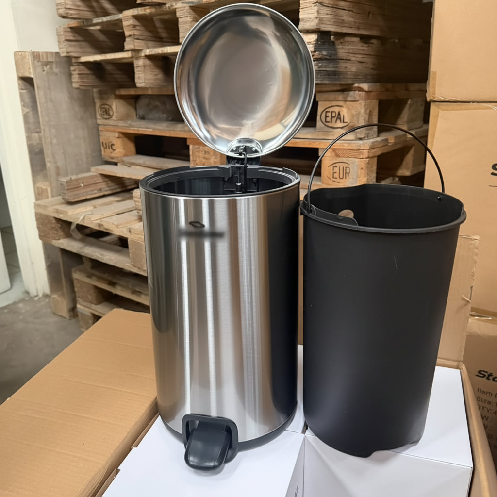 SS 12L Round Silver Pedal Dustbin – 242mm x 242mm x 441mm