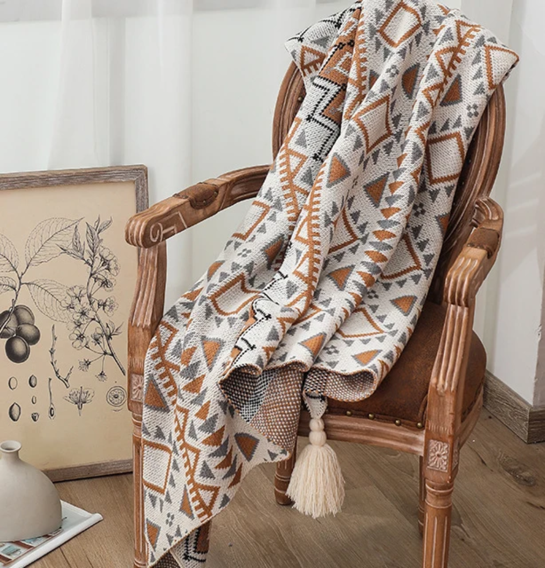 130 × 160cm bohemian knitted throw blanket with decorative tassels, available in colours as shown in the photos, available in Nairobi, Kenya