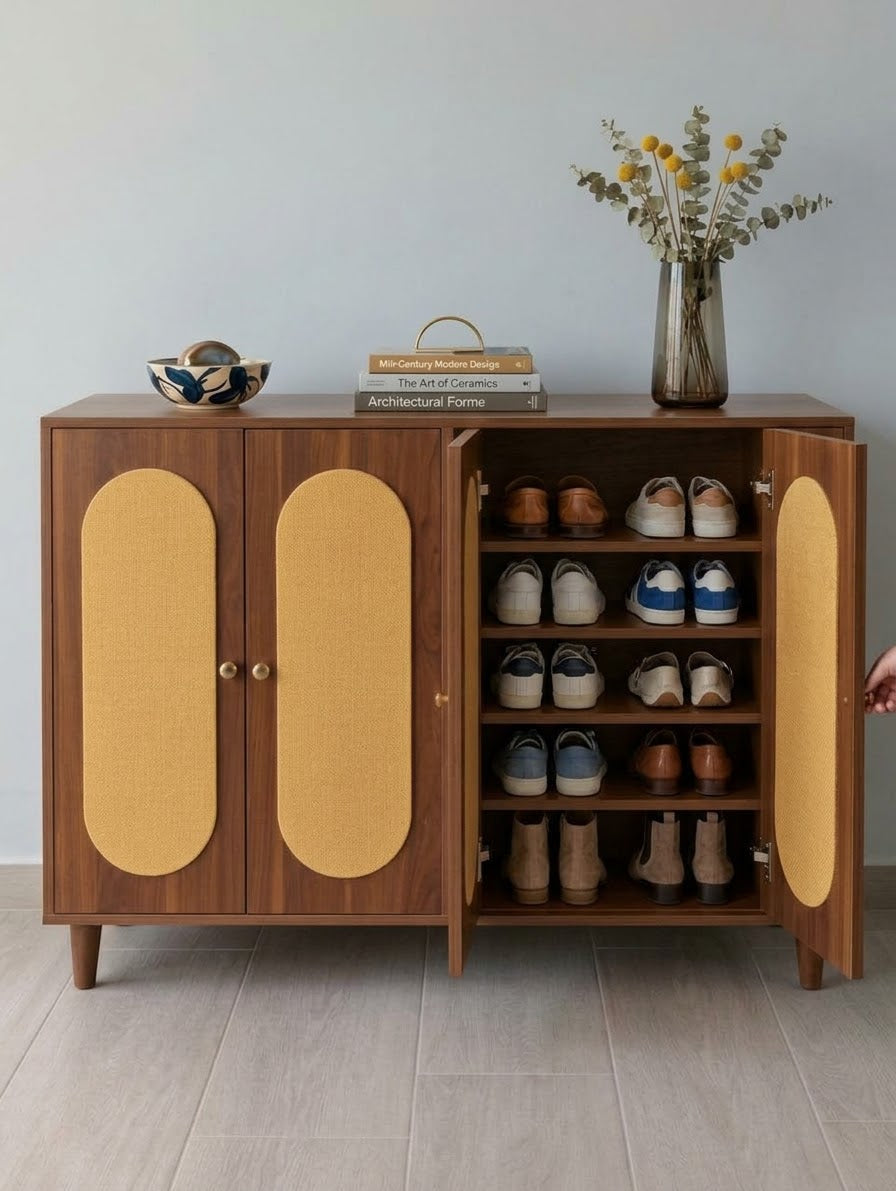 Shoe rack cabinet made from heavy-density board, measuring 140 cm wide, 40 cm deep and 100 cm tall, available in Nairobi, Kenya.