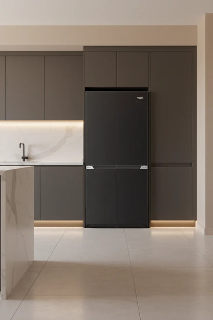 505l four door no frost fridge dark inox inverter refrigerator 905x597x1902mm multi compartment smart cooling system energy efficient premium kitchen appliance adjustable shelves freezer drawers