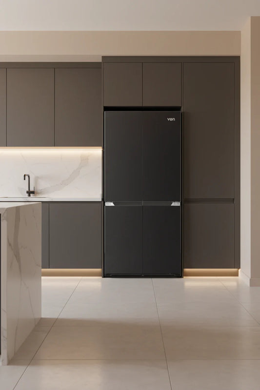 505l four door no frost fridge dark inox inverter refrigerator 905x597x1902mm multi compartment smart cooling system energy efficient premium kitchen appliance adjustable shelves freezer drawers