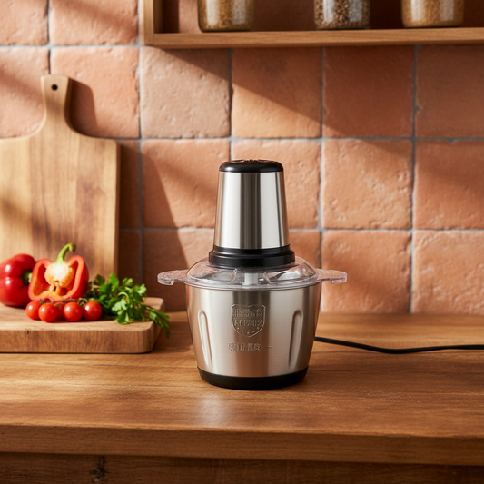 3-liter stainless steel meat grinder for home use to grind and prepare fresh minced meat.