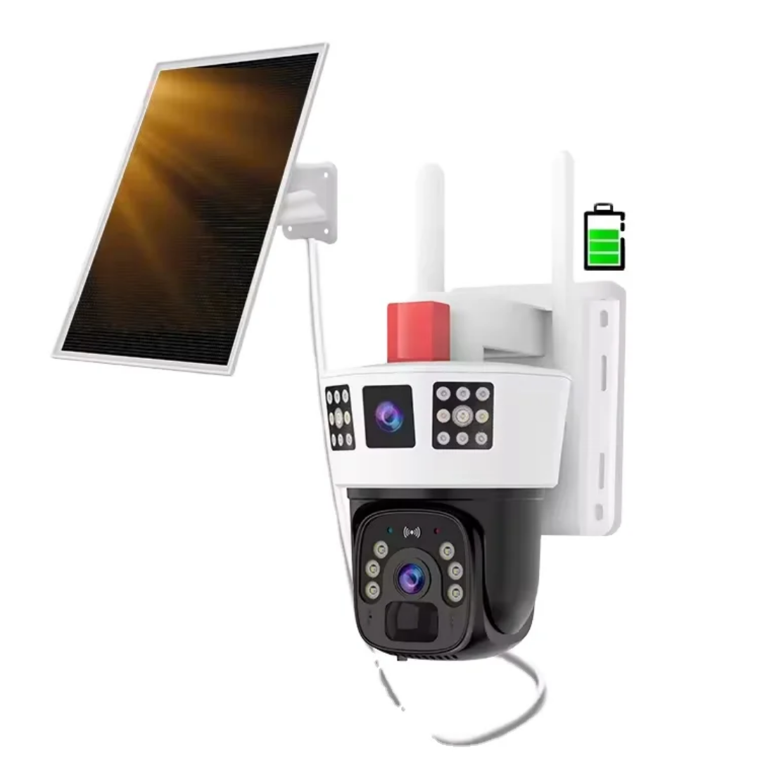 4G dual lens outdoor security camera with built-in siren and motion detection