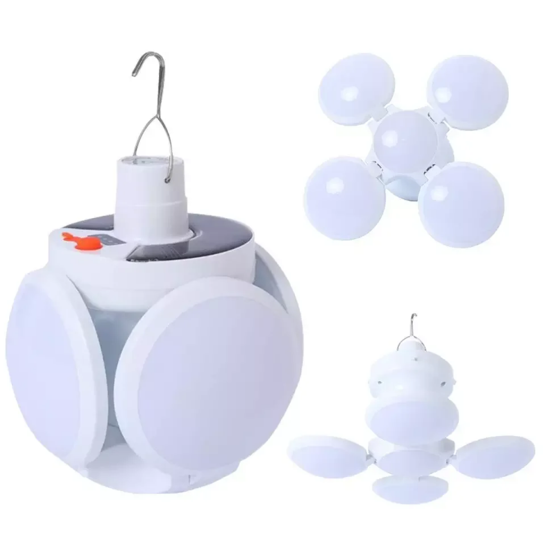  Folding solar rechargeable emergency lamp with 5 bulbs and 90-degree adjustable ball design