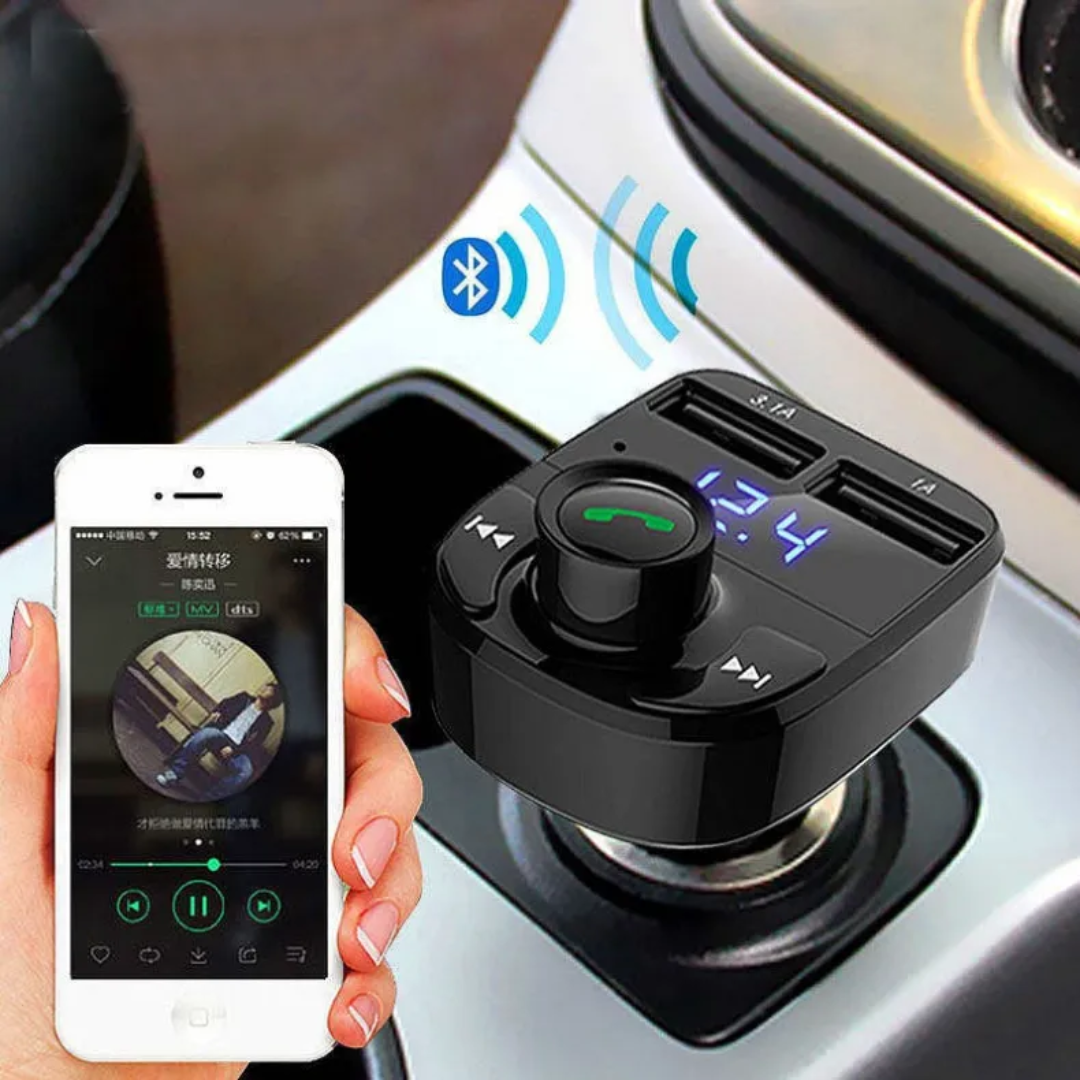Gemelli Collections car charger FM transmitter with Bluetooth, MP3 player, and hands-free calling