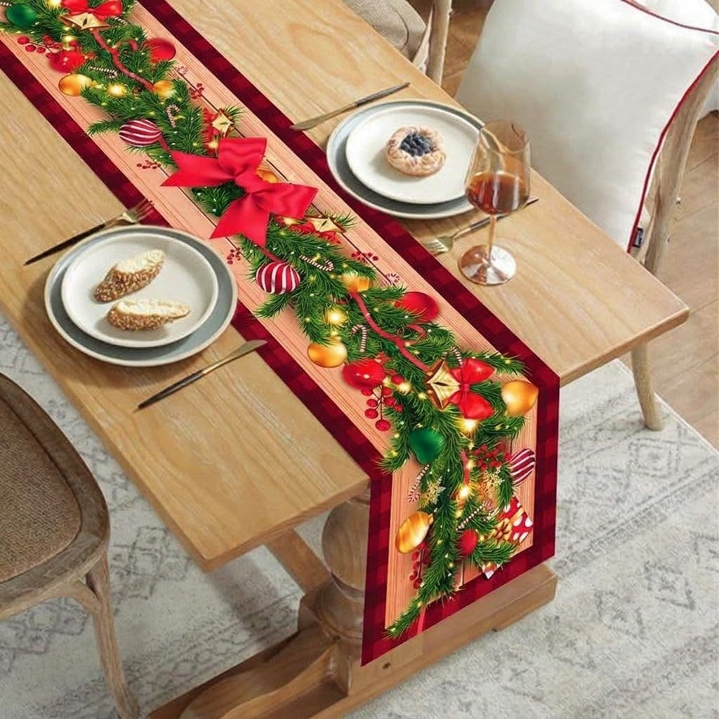 183 × 33cm linen Christmas table runner set with 5 table mats, Design B, available in Nairobi, Kenya