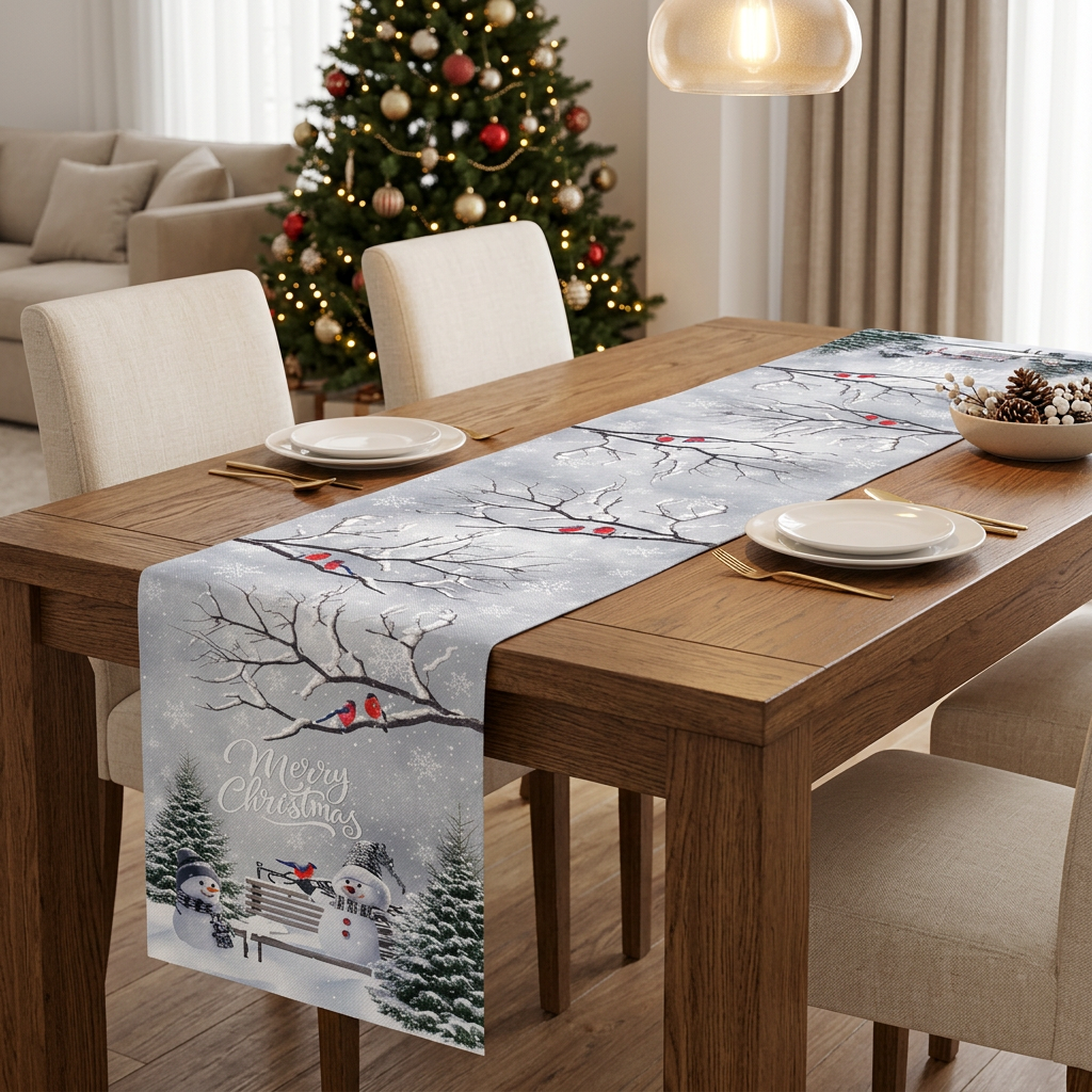183 × 33cm linen Christmas table runner set with 5 table mats, Design C, available in Nairobi, Kenya