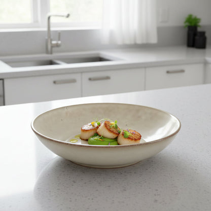 6pc 23cm Ceramic Deep Plate – Speckled Beige Reactive Glaze