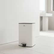 Gemelli Collections SS 18L rectangular cream pedal dustbin measuring 430mm x 350mm x 303mm.