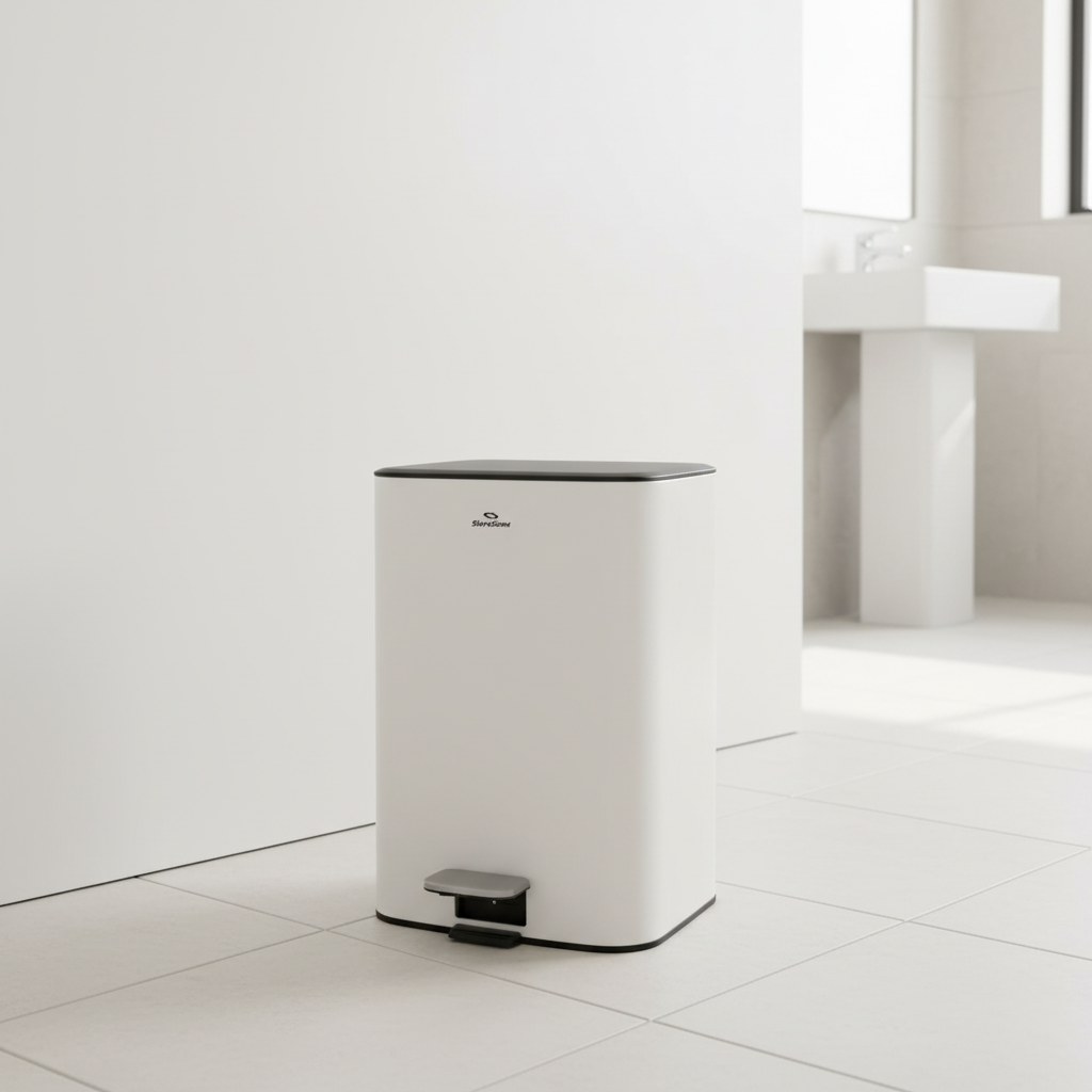 Gemelli Collections SS 18L rectangular cream pedal dustbin measuring 430mm x 350mm x 303mm.