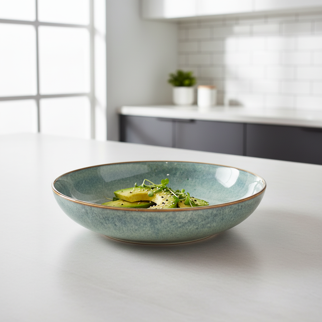 6pc 22cm Ceramic Deep Plate – Green-Blue Reactive Glaze