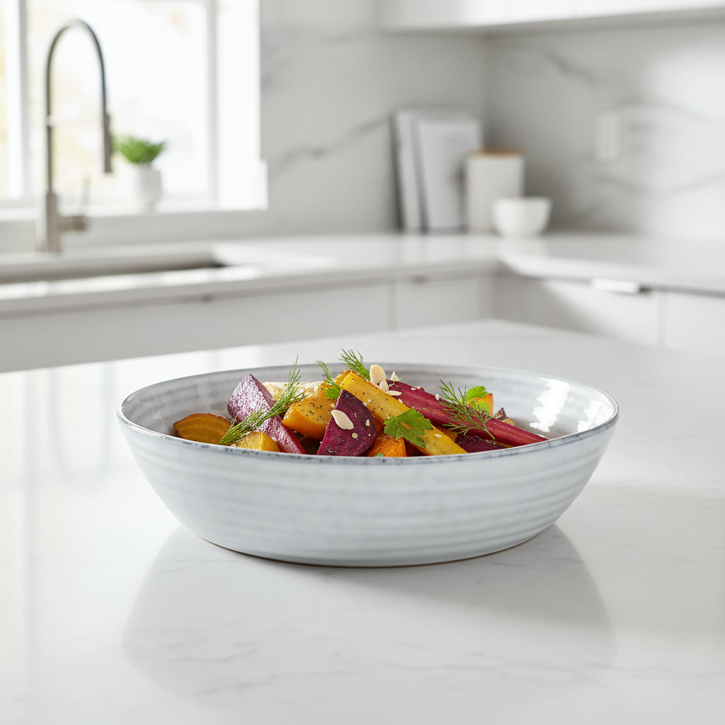 22cm Ceramic Deep Plate – White-Grey Spiral Texture