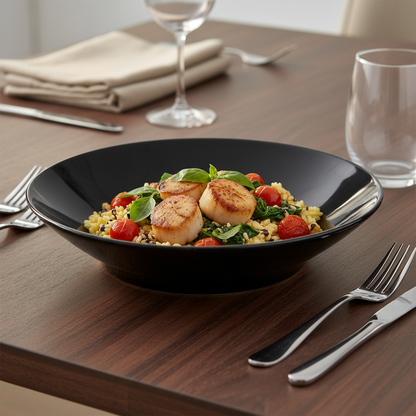 21.5cm Ceramic Deep Plate – Glossy Black