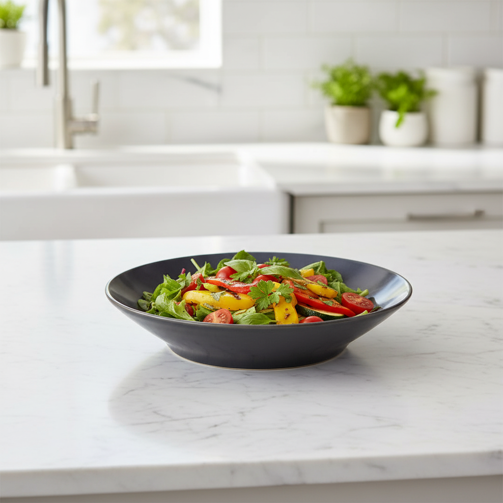 21.5cm Ceramic Deep Plate – Glossy Black