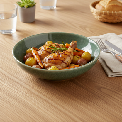 21.5cm Ceramic Deep Plate – Speckled Green Reactive Glaze