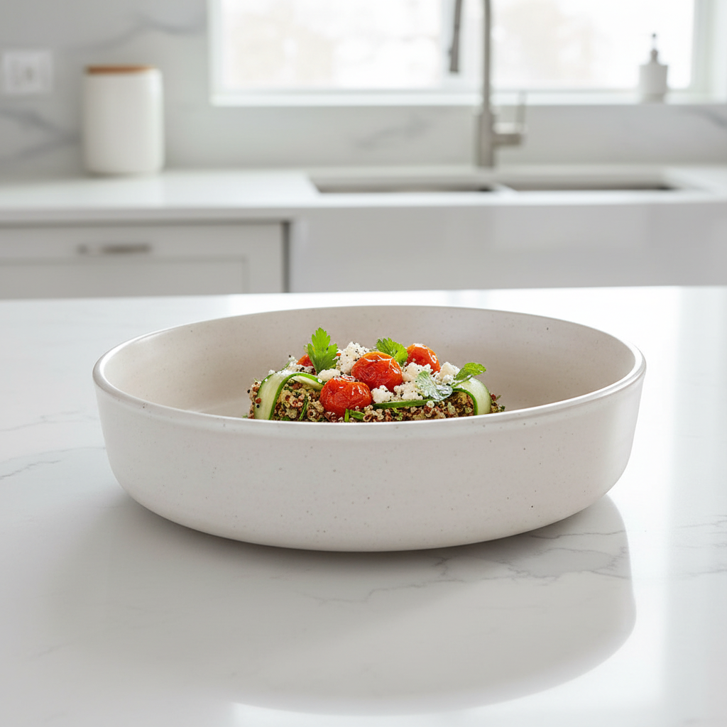 6pc 21cm Ceramic Deep Plate – Speckled Ridged Design