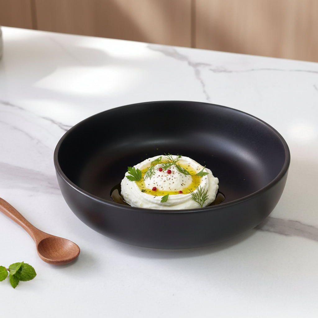 6pc 21cm Ceramic Deep Plate – Matte Black