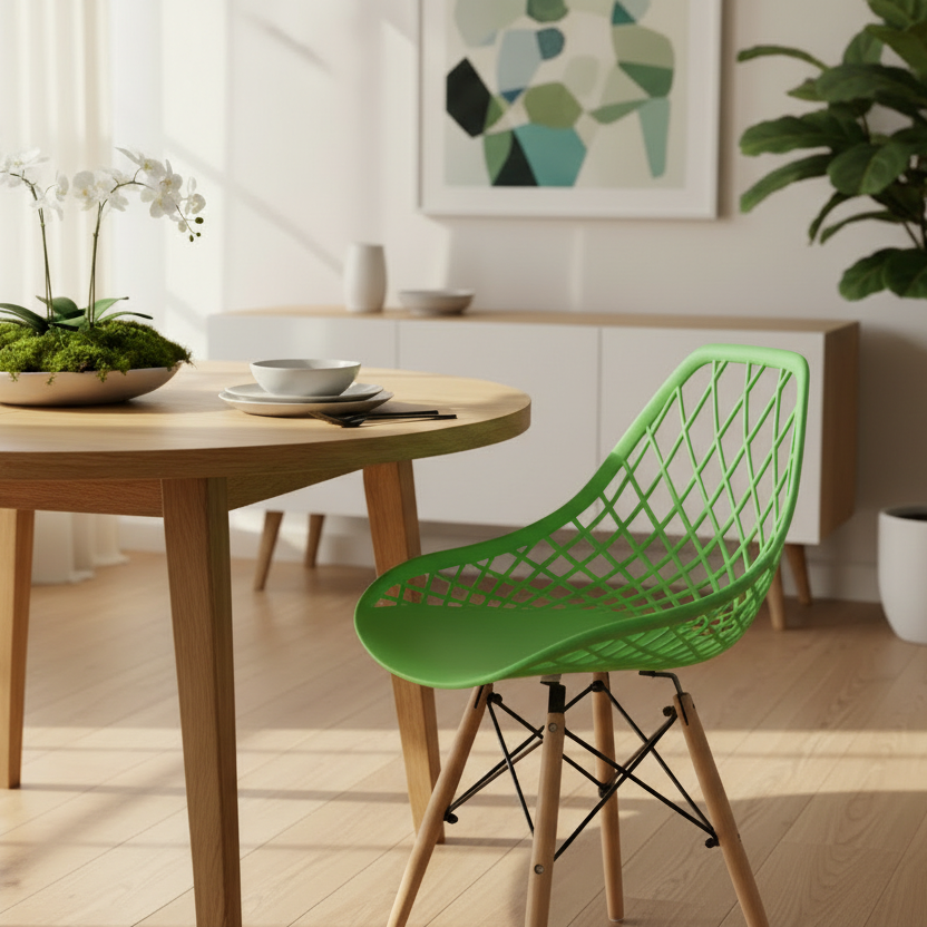 Mesh Plastic Dining Chair with Wooden Legs