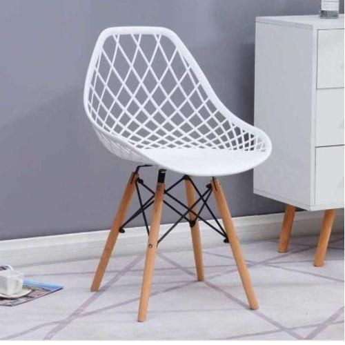 Mesh Plastic Dining Chair with Wooden Legs